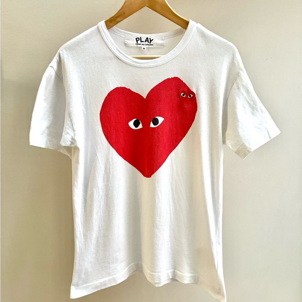 Comme Des Garcons Play white embroidered heart logo T-shirt M Made in Japan